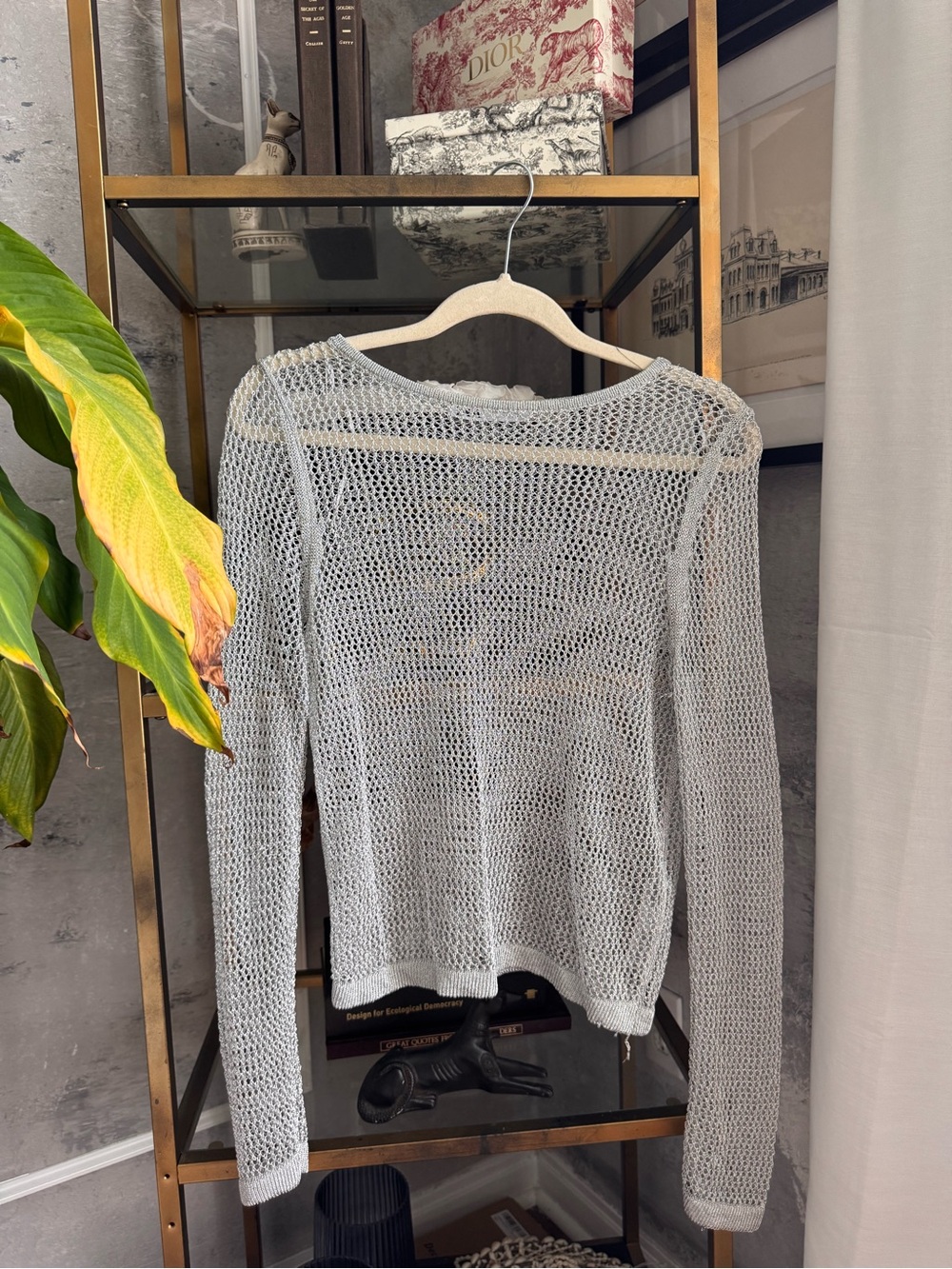 ZARA Silver Metallic Open-Weave Top